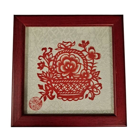 Butterfly Zheng Other - Butterfly Zheng Paper Cut Art Basket Of Flowers With Box Mongolia